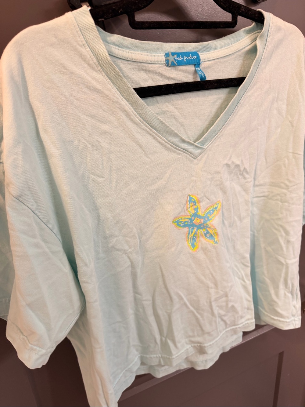 Fresh Produce Light Blue V-Neck Cotton Top with Starfish Design - One Size - Picture 7 of 7